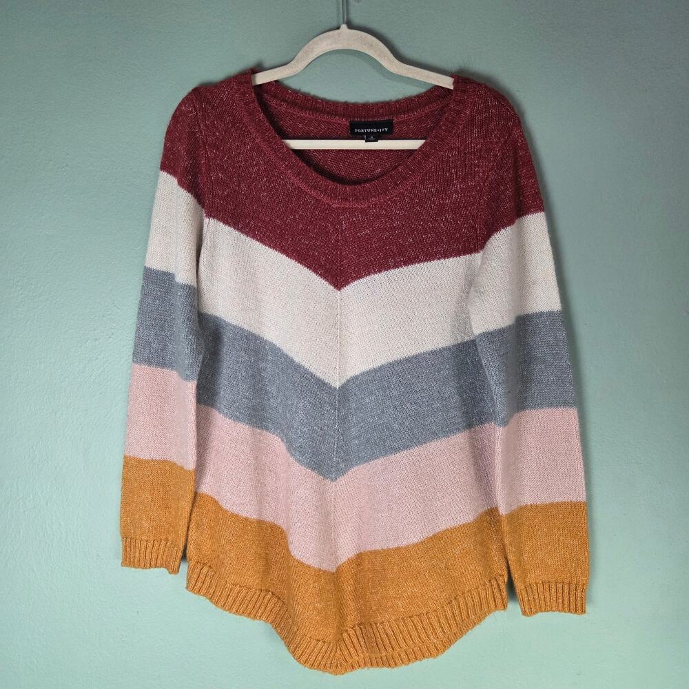 Fortune+Ivory Womens M Rainer Chevron Color Block Pullover Sweater Burnt Orange